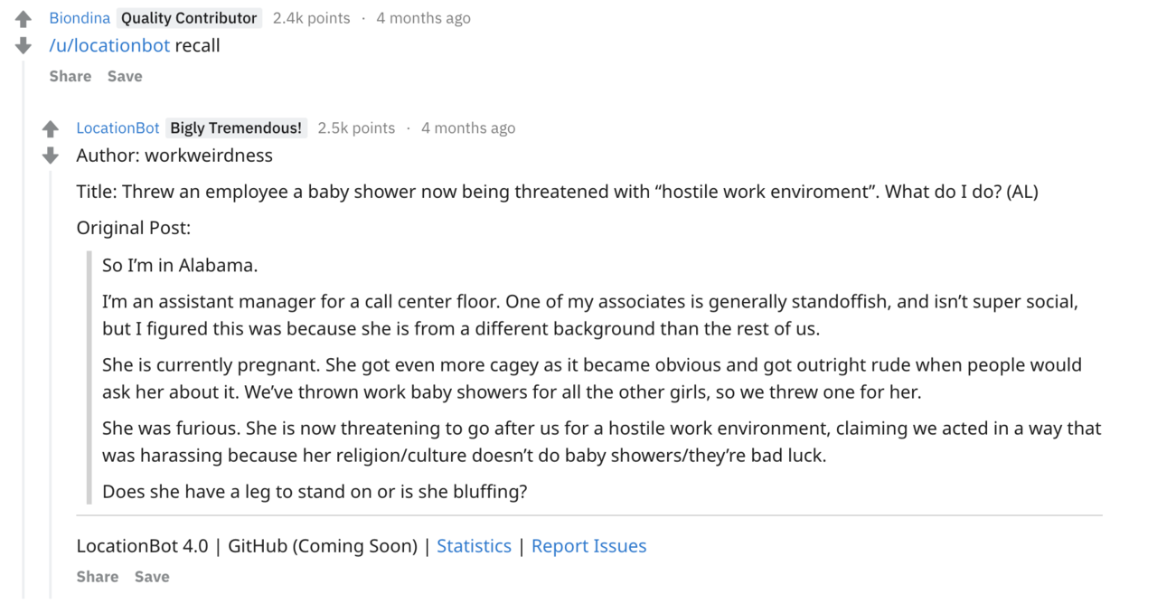 terefah:observant pregnant jewish woman goes to r/legaladvice because her coworker