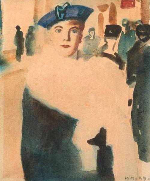 An Elegant Lady    -    Kees MaksDutch,1876-1967Watercolour on paper,  19 x 15,5 cm.