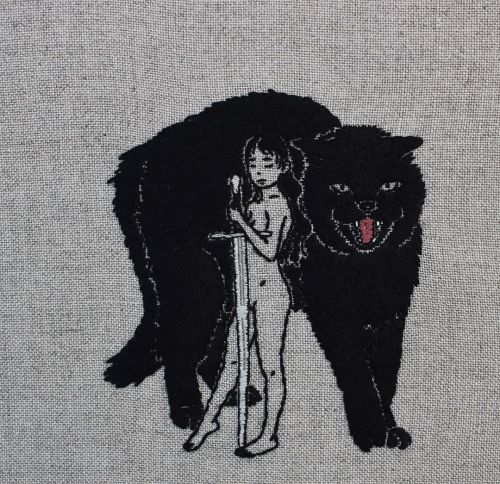 adipocere:Hand embroidery on natural linen.