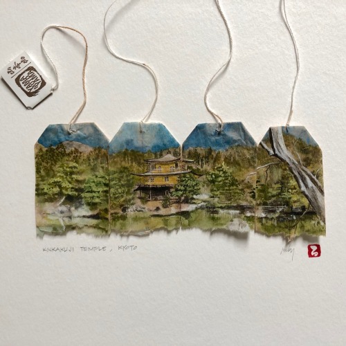 Kinkakuji Temple, Kyoto | Watercolor And Gouache On Used Tea Bag