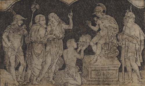Artaxerxes Receiving the Head of Cyrus (and detail) by Peregrino da CesenaItalian, c. 1490/1510niell