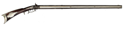 Silver mounted swivel barrel percussion rifle by A.S. Bisbing.