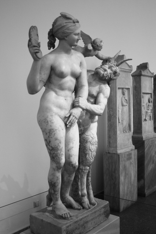 hellenicdreams:Aphrodite, Pan, and Eros.NAM, Athens, 3335: c.100 BC.Found in the ‘House of the