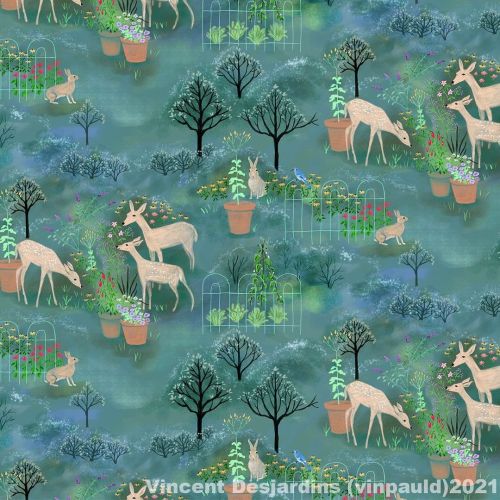 My “Deer in the Garden” design is my entry for Spoonflower’s “From My Window