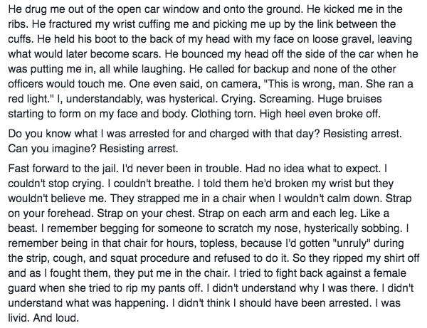 micdotcom:  This white woman’s shocking account of police brutality reveals the