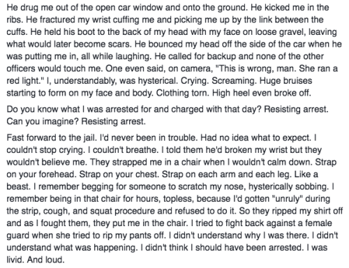 micdotcom:  This white woman’s shocking account of police brutality reveals the importance of the #BlackLivesMatter movement Molly Suzanna shared a story on Facebook that she had never told before: when she was 19, she ran a red light while crying,