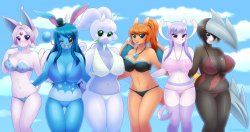 pastelletta:  The Pokebikinis team commission is finally finished! Thanks so much to generous Heat for commissioning this piece.Bigger versions can be seen here and here. 