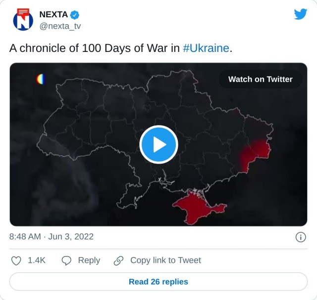 A chronicle of 100 Days of War in #Ukraine. pic.twitter.com/pl7nOfMnt3 — NEXTA (@nexta_tv) June 3, 2022