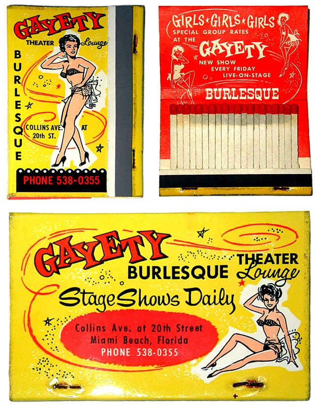 Vintage 50’s-era matchbook for ‘'GAYETY Theatre Lounge’ located on Collins