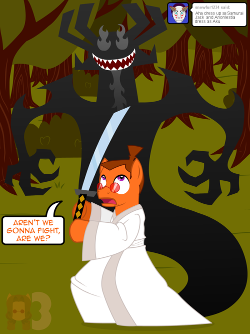 nopony-ask-mclovin:  Is Anonlestia really cosplaying?  …OMFG WIN. <3 Samurai Jack was an amazing show, I miss it ;w;