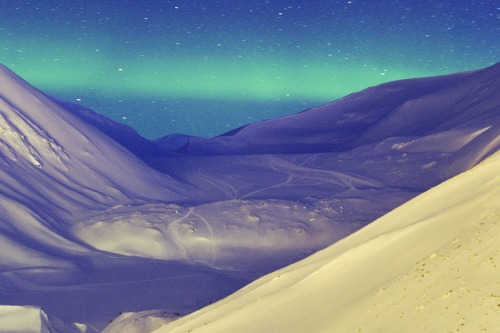 Wonderland: Northern Lights over SvalbardLooking like a backdrop just waiting for the Polar Express 