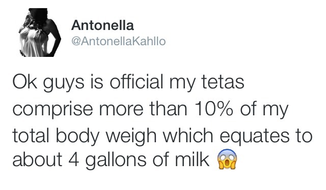 funbaggery:  There you have it. Antonellas tits are over 7 pounds each. 🌵🍆🌽🍌