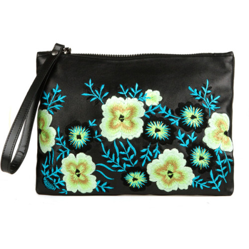 Christopher Kane Embroidered Leather Clutch ❤ liked on Polyvore (see more leather zip pouches)