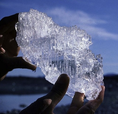 A large crystal of glacier ice from the snout of the Columbia Glacierin Prince William Sound (Alaska