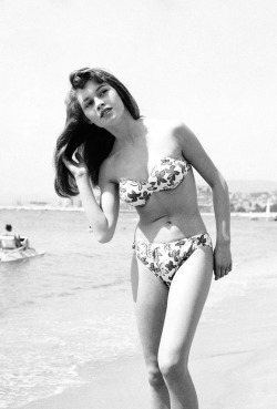 summers-in-hollywood:Brigitte Bardot at the beach in Cannes, France, 1953