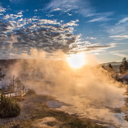 SunriseThis photo of a sunrise over Mammoth Hot Springs in Yellowstone National Park is delightful e