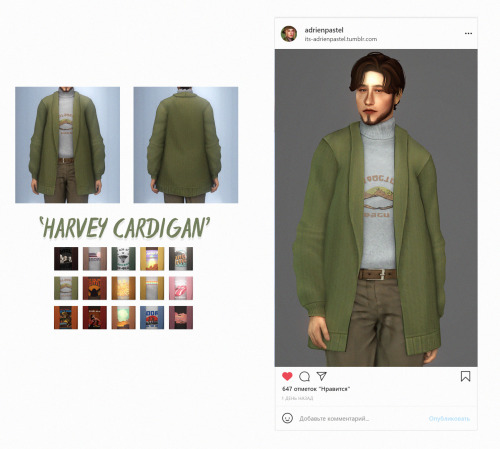 its-adrienpastel:‘Harvey Cardigan’  + new mesh;+ custom thumbnail;+ 15 swatches;+ all lo