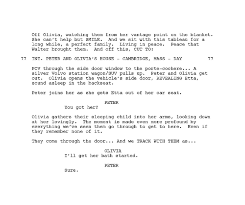 briannaefraser:  Fringe | An Enemy of Fate | Final scene (digital script)  yet it says he has no concept of what it means yet motherfucking fanfic fuel