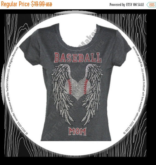 SPRING BREAK SALE Baseball Mom Major Bling Heart and Wings Rhinestone T-shirt funny t shirts &he