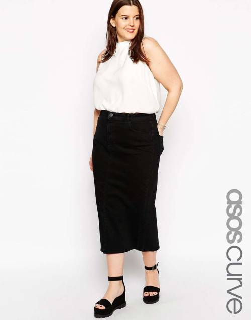 plus-sized-fashion: ASOS CURVE Denim Mom Skirt in Washed Black