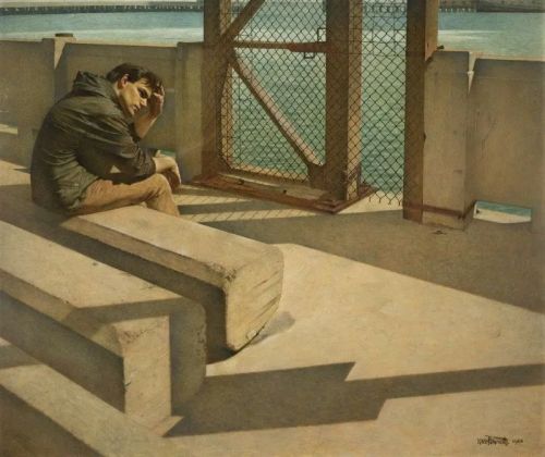 beyond-the-pale:  Wade Reynolds - Young man in deep thought on a pier, 1968