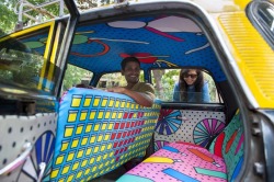 hahamagartconnect:  MUMBAI TAXIS SPORT ART FROM LOCAL ARTISTS In Mumbai, you can hail a colorful story for that ride across town. Taxis in Mumbai are being decked out in wildly colorful fabrics courtesy of the company Taxi Fabric. India has some 55,000