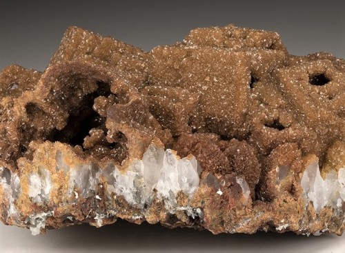 Siderite after Calcite - Turt Mine, Satu Mare, Maramures Co., RomaniaBrown sparkling crystals of sid