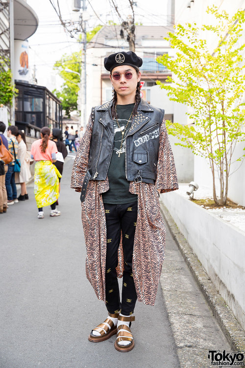 Kinji, the owner of the popular Harajuku vintage boutique Punk Cake, wearing a vintage studded biker