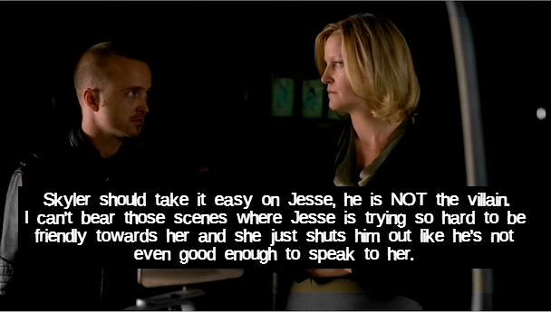 breaking-badconfessions:    Skyler should take it easy on Jesse, he is NOT the villain.