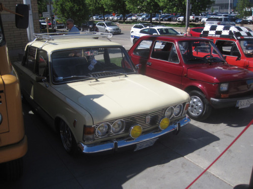 Display of Communist era cars common in Poland in the 1980s (except that golden “duck”), during Miss