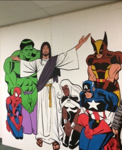 monkeysaysficus:  mugler88:  the-insidious-dr-grey-matter:  seanhowe:  frostingfinaldefenseofthedying:  I may have found the greatest work of art at my friend’s church this weekend  Where is this church?  Note: Thor is having none of this shit.  The