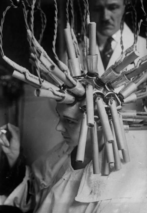 Perming hair machine.1929.