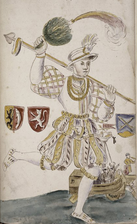 Illustration of a man in costume for the Schembartlauf carnival held in Nuremberg, 1539