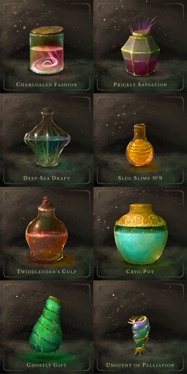 Some more potions I created based on my creatures’ lore ♥Feel free to check them out over at my Patr