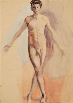 youngmaleart:  Otto Meyer-Amden  Knabenakt, die beine überkreuzt