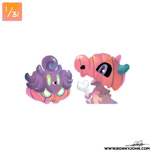 bonnyjohn:Day 1 of the October x Pokemon Halloween Illustration Series!Pumpkaboo and Cubone!Welcome 