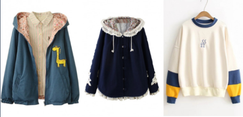distinguishedyuyuyu: To be a mori girl ~  Cat Coat (40% Off) //  Rabbit Ear Cape (37% Off) //  Cat Coat ( 30% Off)  Giraffe Sweatshirt (38% Off) //  Cat Hoodie (26% Off) //  Fish Sweatshirt (40% Off)  Rabbit Cape (25% Off) //  Cat Coat (32% Off)