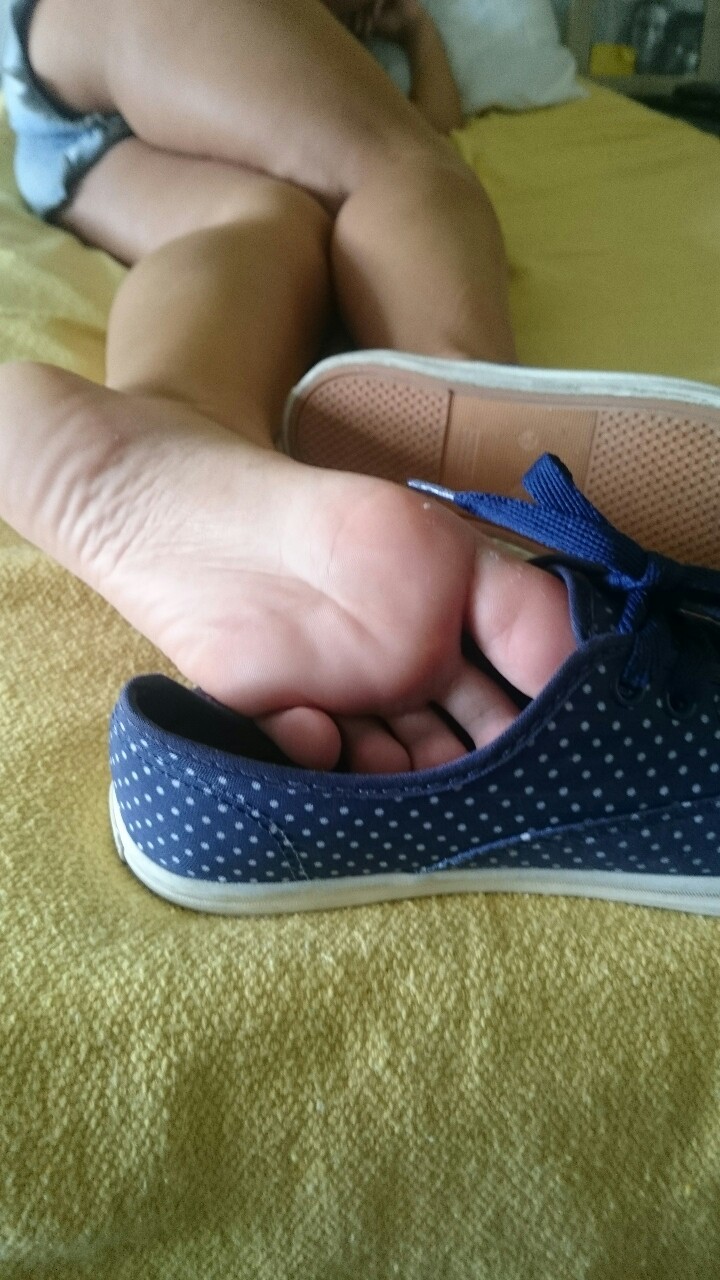Bare feet in enclosed shoes like here .. must smell like heaven. A bone hard and