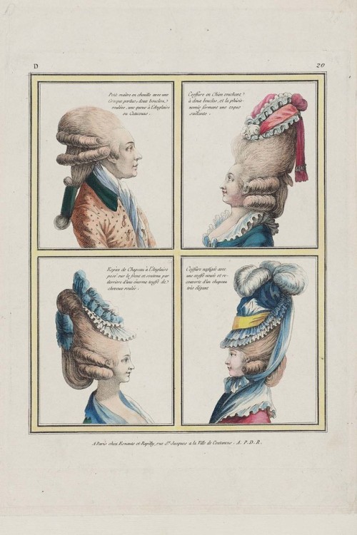 French fashion plates of hairstyles and headdresses, 1778