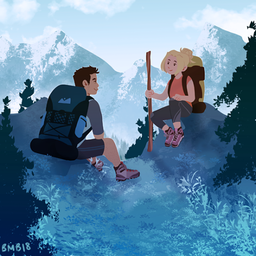 banhmiboy: finally got around to drawing more hiking adventures. break time before going for the sum