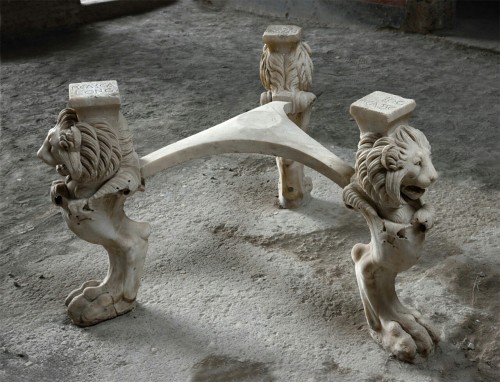 theancientwayoflife: ~Tripod base of a table with lion heads and paws. Marble. 1st half of 1st cent.