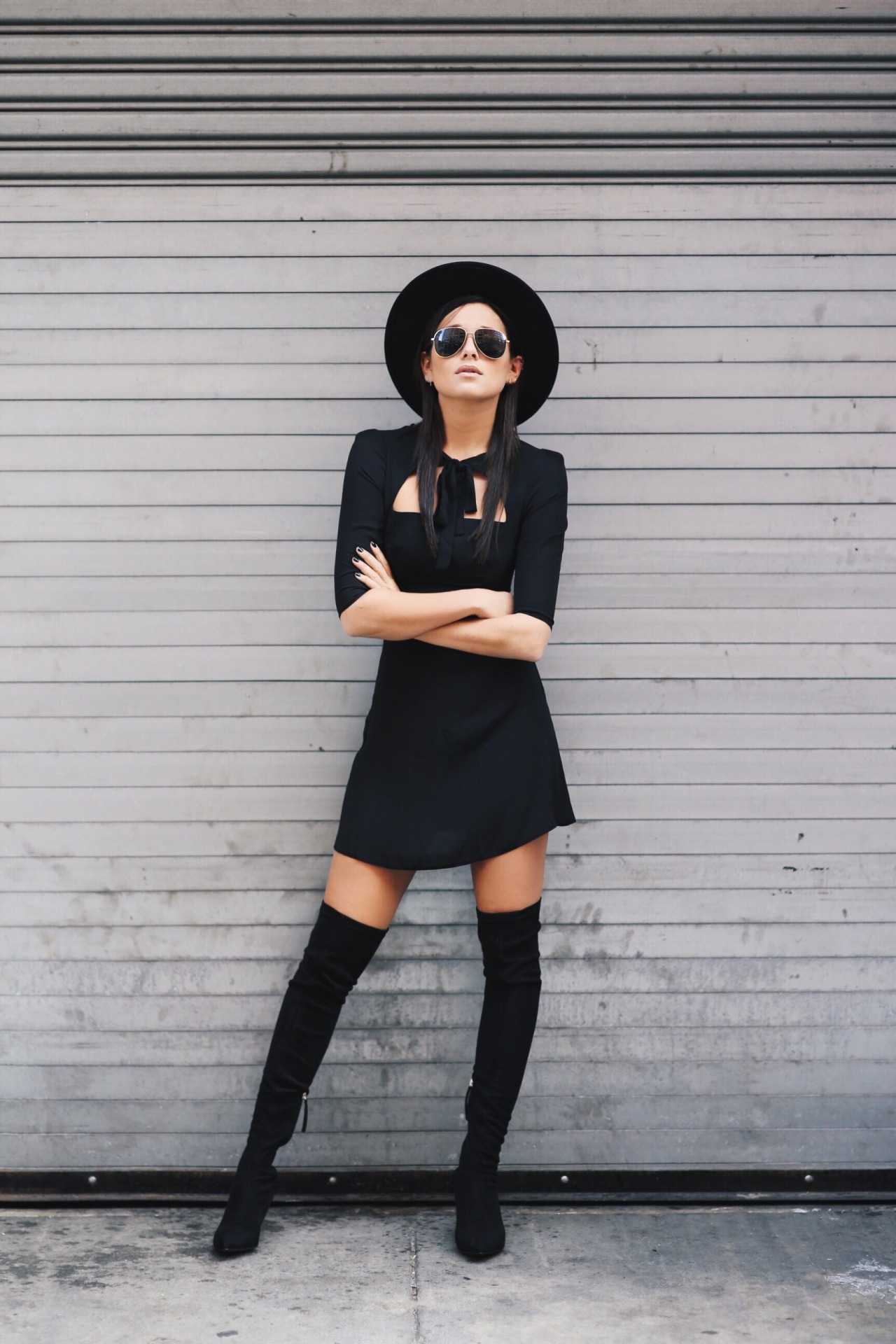 justthedesign:  Danielle Bernstein keeps it sleek and simple, wearing a black mini