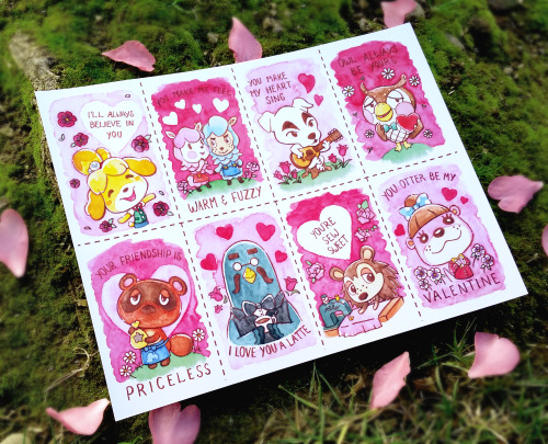 wanderingmir:Watercolor Animal Crossing Valentine’s Day card prints are available in my Etsy s