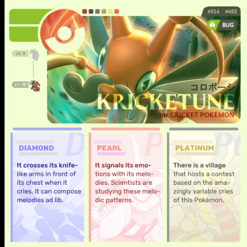 Sinnoh Pokémon → Kricketune, the Cricket PokémonKricketune (Japanese: コロトック Korotock) is a is a bipe