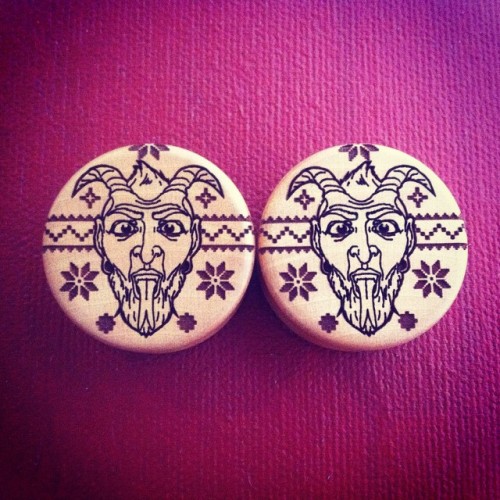 omericaorganic-official:  The Krampus Ugly Sweater plugs are finished and available for purchase on our site! We’re able to make them from 1/2” to 1-3/4”. [mobile link] Thanks a bunch for your help this week!