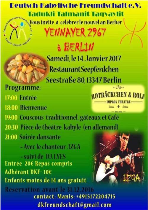 Find out all the Yennayer 2967/2017 (Amazigh New Year) celebrations around the world, incl