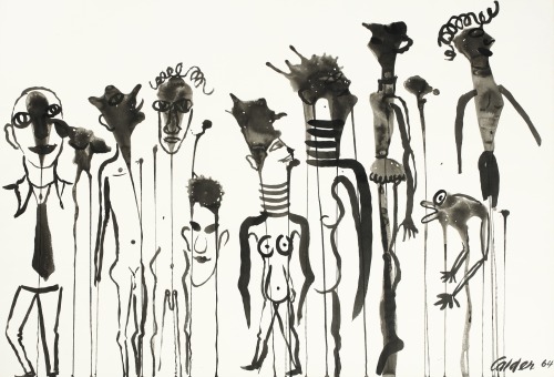 thunderstruck9:Alexander Calder (American, 1898-1976), Men of straw, 1964. Ink on paper, 74.9 x 108 cm
