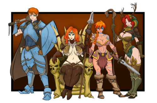 clumzor:Sword and Sorcery/D&D Gardner family for Redraider91. I’d like to wish Red a happy birthday as well. From left to right. Samuel Gardner as the trophy husband/Cleric class. Liz Gardner as the Barbarian/Amazon queen, Barbarian Sam and Druid