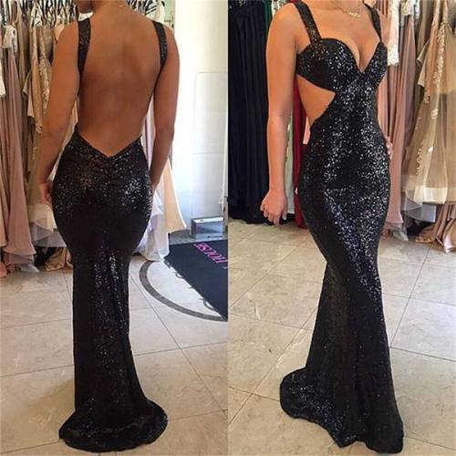 okbridalstudio:  You like it? Black Bling color.Sexy Backless Sequin Prom Dress, Find it here: https