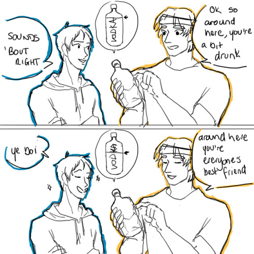 the trio discussing the effects of vodka on lance.based on a convo my friend had. 